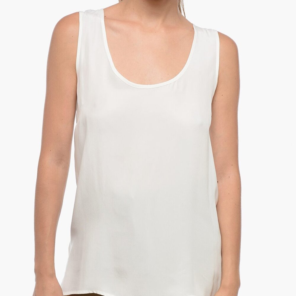 DR2 Women's Ivory Semi Sheer Sleeveless Relaxed Fit Tank Top Size S